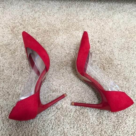 ZARA Size 36 red with vinyl pointed toe heels - Picture 8 of 8